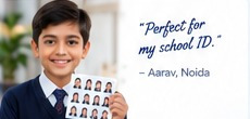 Young person with a finished ID photo sheet