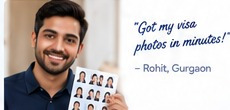 Man holding prepared visa photos